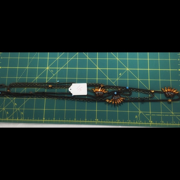 Triple wrap dark chain Amber turquoise necklace - Picture 4 of 5